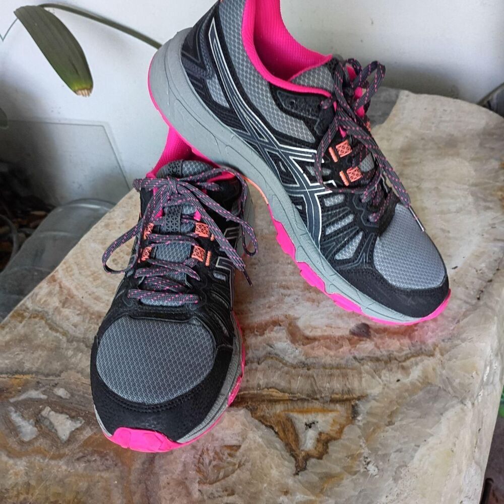 Asics Women's Pink and Black Trainers